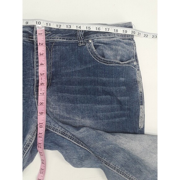 Revolt blue Jeans distressed embroidered Rhinestone Lace stretch Flap Pcks Sz 13 - Picture 8 of 12